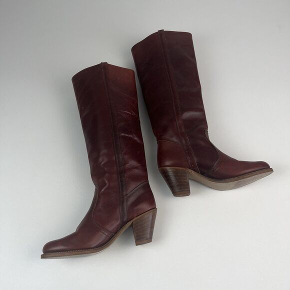 Vintage Dexter Campus Western Tall Boots 8 Brown Cowgirl Riding Ranch Festival - Picture 5 of 16